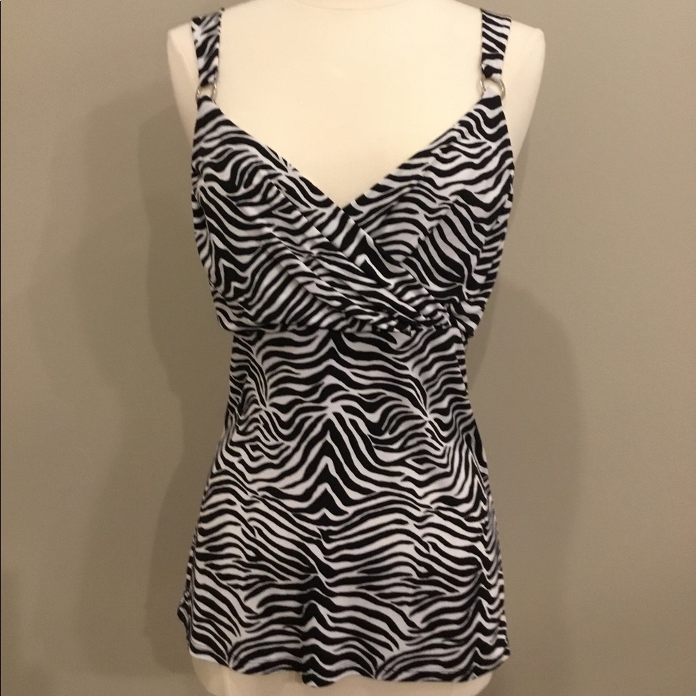WHBM Black and White Striped Tank